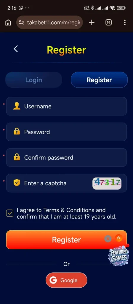 TakaBet Register